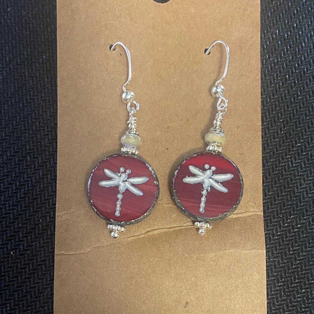 Red and Silver Dragonfly Earrings